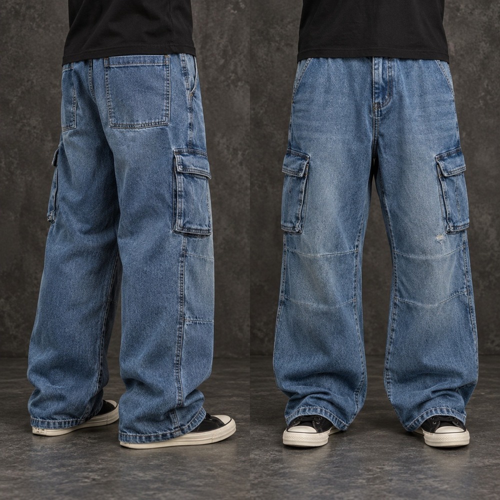 28x28 Blue Baggy Wide Leg Skater Cargo Pants Y2K Grunge Vintage